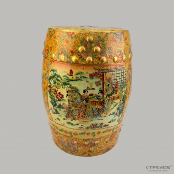 картинка — японский фарфоровый садовый табурет satsuma с фигурными сценами